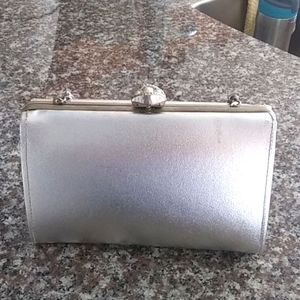Women antique Vintage clutch  evening bag silver wth silver colored chain handle
